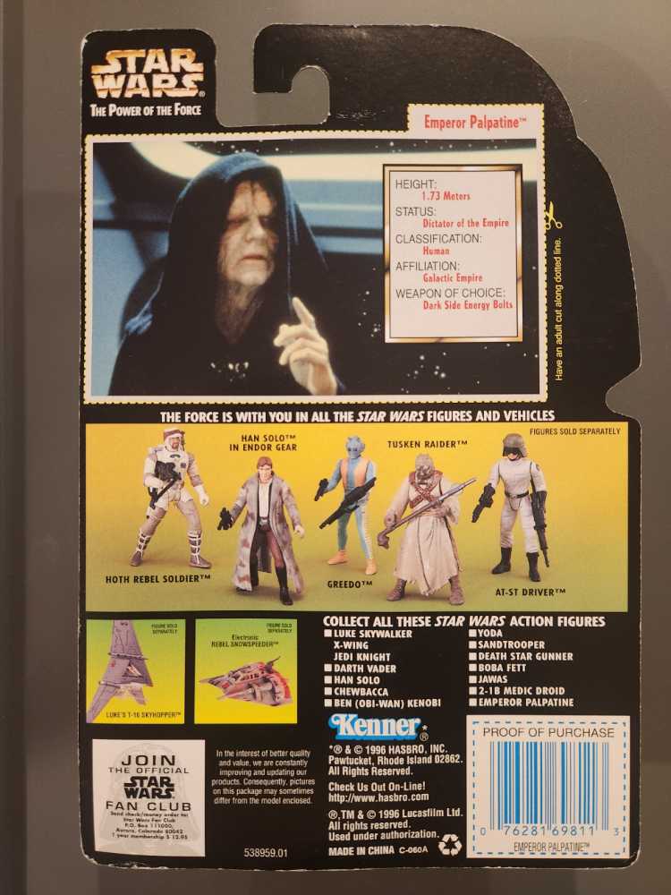Emperor Palpatine With Walking Stick - Hasbro (Star Wars Power Of The Force (Freeze Frame)) action figure collectible [Barcode 076281698113] - Main Image 2