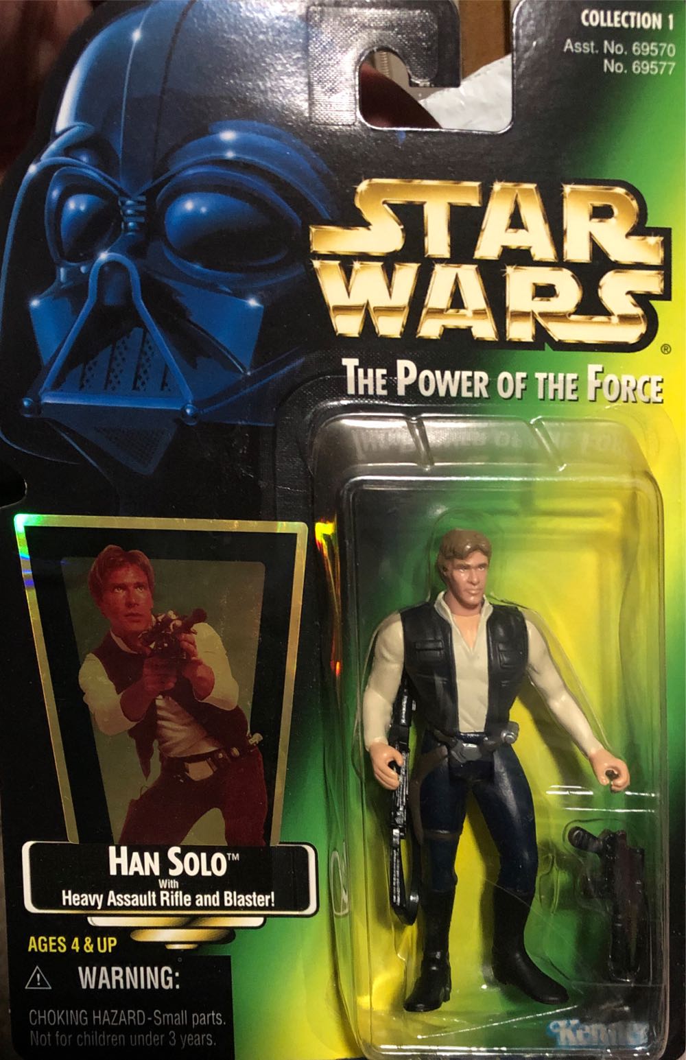 Han Solo PotF - W/Heavy Assault Rifle And Blaster - Kenner/ Hasbro (Power Of The Force -foil Card) action figure collectible [Barcode 076281695778] - Main Image 1