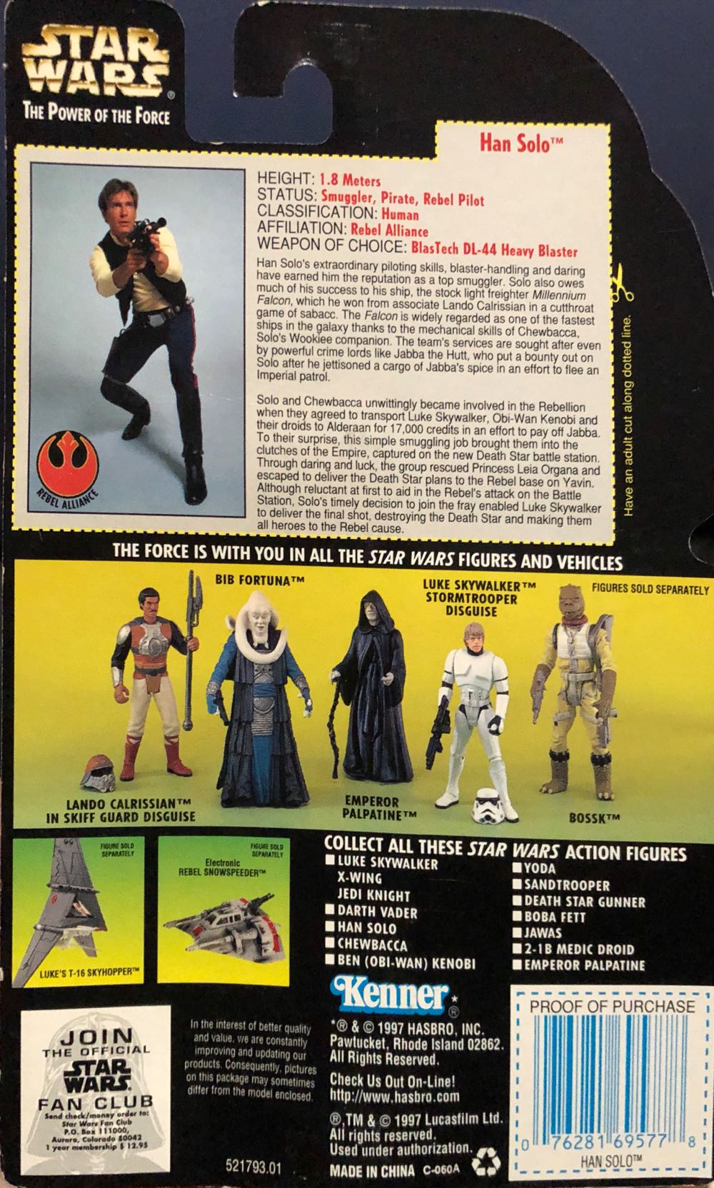 Han Solo PotF - W/Heavy Assault Rifle And Blaster - Kenner/ Hasbro (Power Of The Force -foil Card) action figure collectible [Barcode 076281695778] - Main Image 2