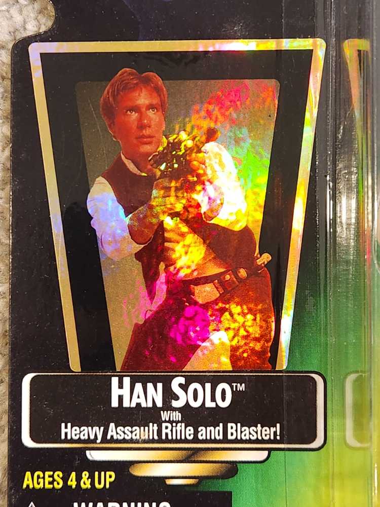 Han Solo PotF - W/Heavy Assault Rifle And Blaster - Kenner/ Hasbro (Power Of The Force -foil Card) action figure collectible [Barcode 076281695778] - Main Image 4