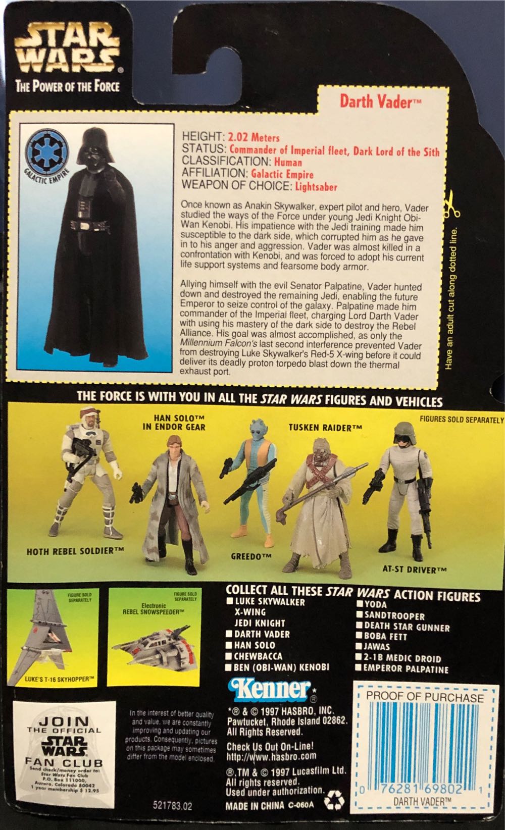 Darth Vader with Lightsaber and Removable Cape - Kenner/ Hasbro (Star Wars: Power Of The Force 2) action figure collectible [Barcode 076281698021] - Main Image 2
