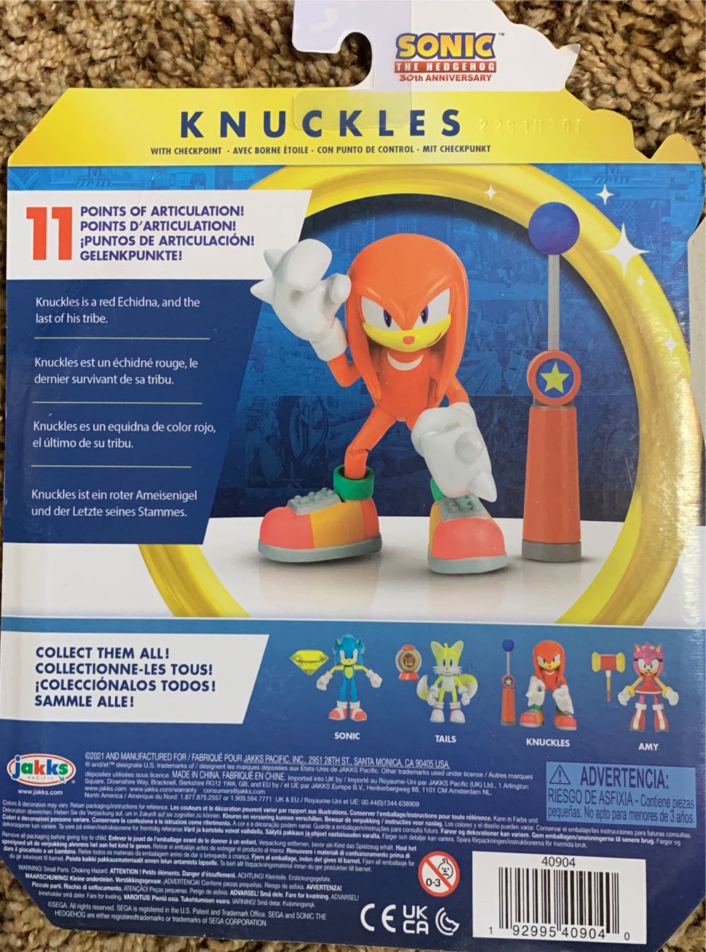 Sonic The Hedgehog 4-inch Action Figure Modern Knuckles With Blue Checkpoint Collectible Toy - Jakks Pacific (Neon Variant) action figure collectible [Barcode 192995409040] - Main Image 4