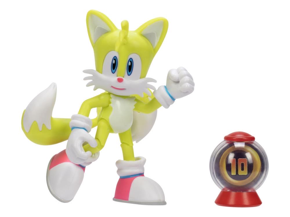 Sonic The Hedgehog 4-inch Action Figure Modern Tails With Ring Item Box Collectible Toy - Jakks Pacific (Neon Variant) action figure collectible [Barcode 192995409033] - Main Image 2