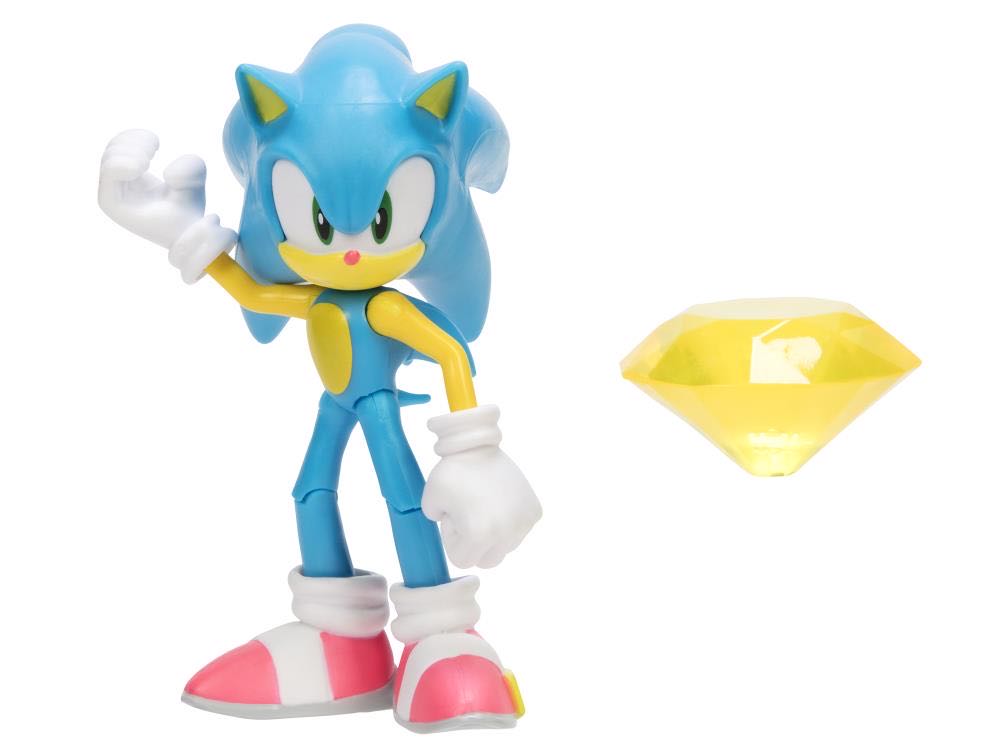 Sonic The Hedgehog 4-inch Action Figure Modern Sonic With Yellow Chaos Emerald Collectible Toy - Jakks Pacific (Neon Variant) action figure collectible [Barcode 192995409019] - Main Image 2