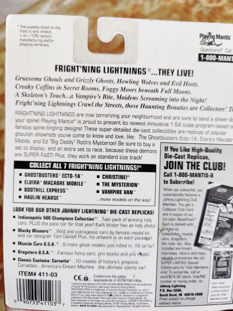 Frightning Lightnings Johnny Lightning Limited Edition Boothill Express Grey Series 3 Elvira Artwork On Card - Playing Mantis Inc. (johnny lightning ghostbuster frightning lightning) action figure collectible [Barcode 090733411037] - Main Image 4
