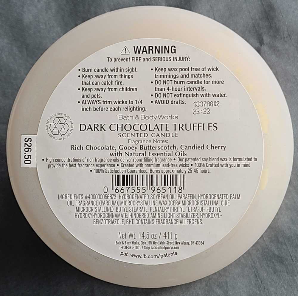 CANDLE: Valentine’s Day Bath & Body Works Dark Chocolate Truffles  - Positively Sweet 2022 - Bath & Bodyworks Candle (Valentine’s Day Candles) action figure collectible [Barcode 667555965118] - Main Image 2