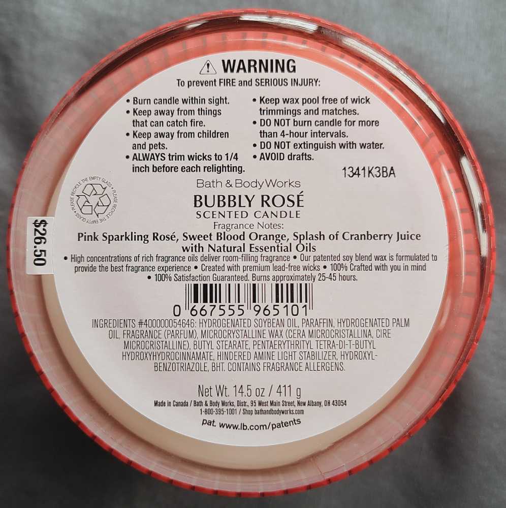 CANDLE: Valentine’s Day Bath & Body Works Bubbly Rosé - Be You 2022 - Bath & Bodyworks Candle (Valentine’s Day Candles) action figure collectible [Barcode 667555965101] - Main Image 2