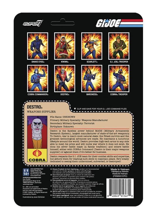 ReAction : Destro - Super7 (G.I. Joe ReAction) action figure collectible [Barcode 840049813670] - Main Image 2