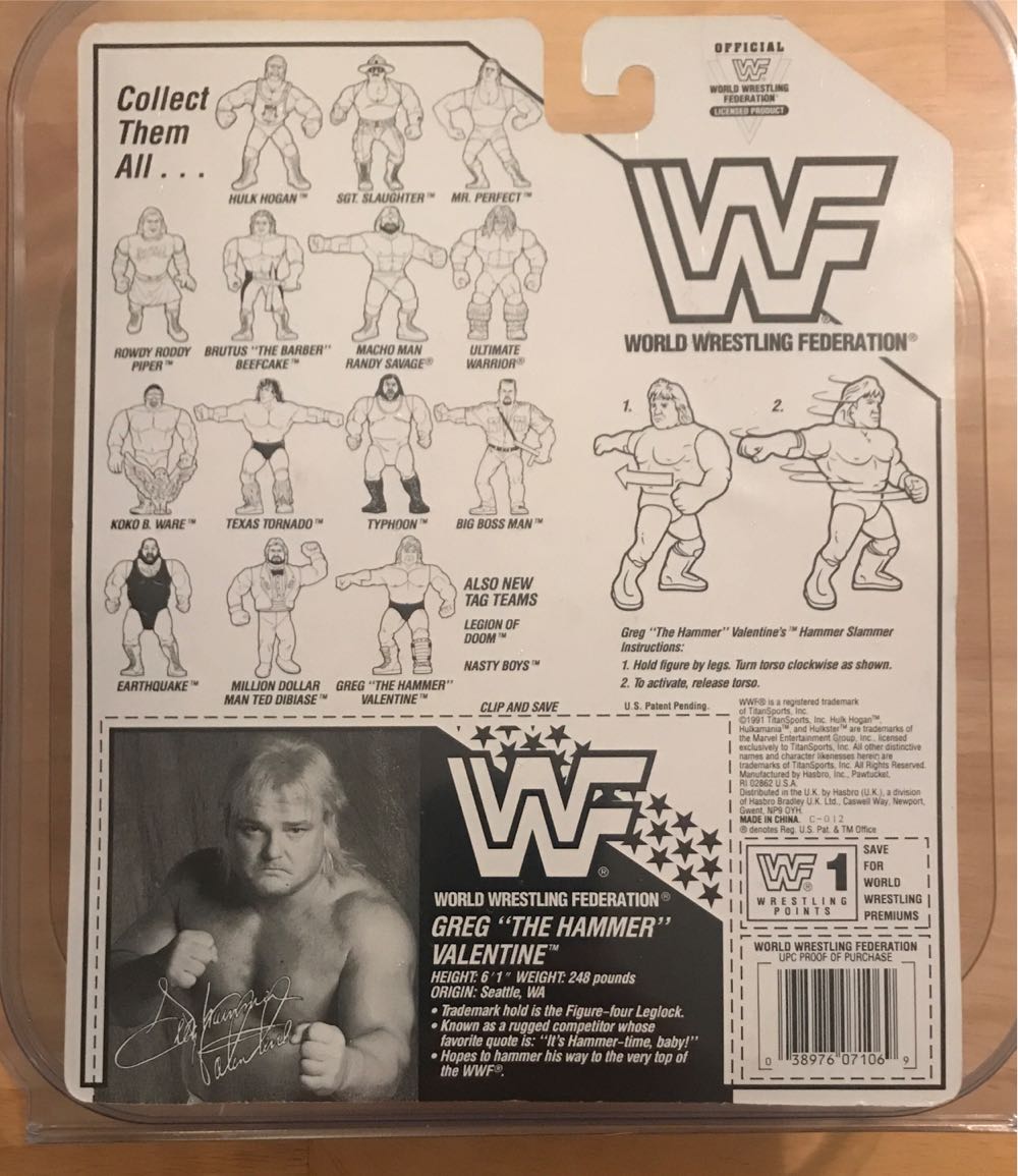 Greg “The Hammer” Valentine (signed) - WWF Hasbro - WWF Hasbro (WWF Hasbro Series 3) action figure collectible [Barcode 038976071069] - Main Image 2