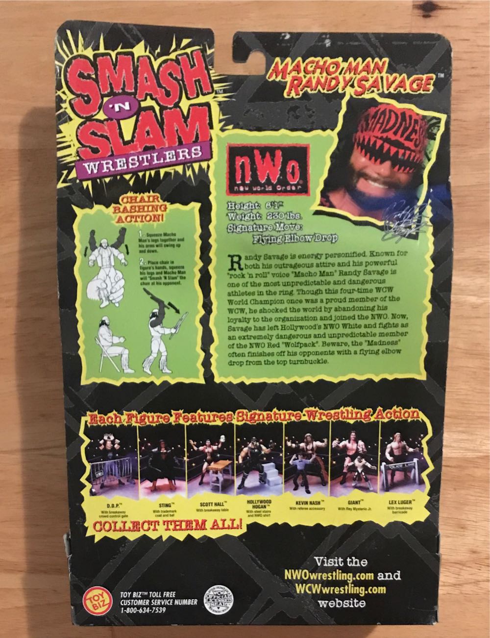WCW ToyBiz Smash N’ Slam Wrestlers: “Macho Man” Randy Savage (Black & White Attire On Black & Red Card) - WCW Toybiz (WCW ToyBiz Smash N’ Slam Wrestlers: “Macho Man” Randy Savage (Black & White Attire On Black & Red Card)) action figure collectible [Barcode 035112770220] - Main Image 2