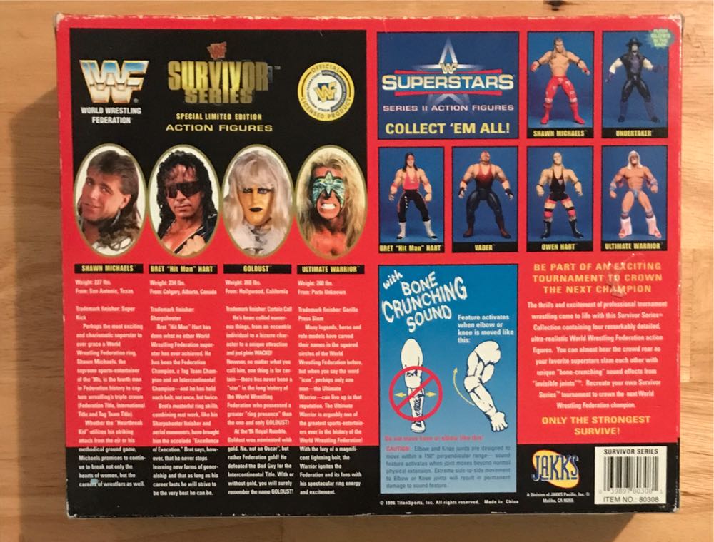 WWF Jakks BCA Toys ‘R Us Exclusive Survivor Series Special Edition Collector’s Boxed Set 4 Pack: Shawn Michaels, Bret “Hit Man” Hart, Goldust, & Ultimate Warrior - WWF Jakks Pacific BCA (WWF Jakks BCA Toys ‘R Us Exclusive Survivor Series Special Edition Collector’s Boxed Set 4 Pack) action figure collectible [Barcode 039897803081] - Main Image 2