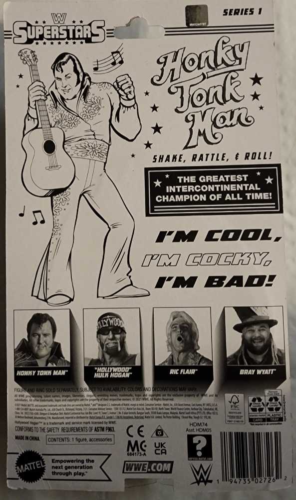 Honky Tonk Man Superstars - Mattel Wwe (WWE Mattel Superstars Series 1) action figure collectible [Barcode 194735027262] - Main Image 2