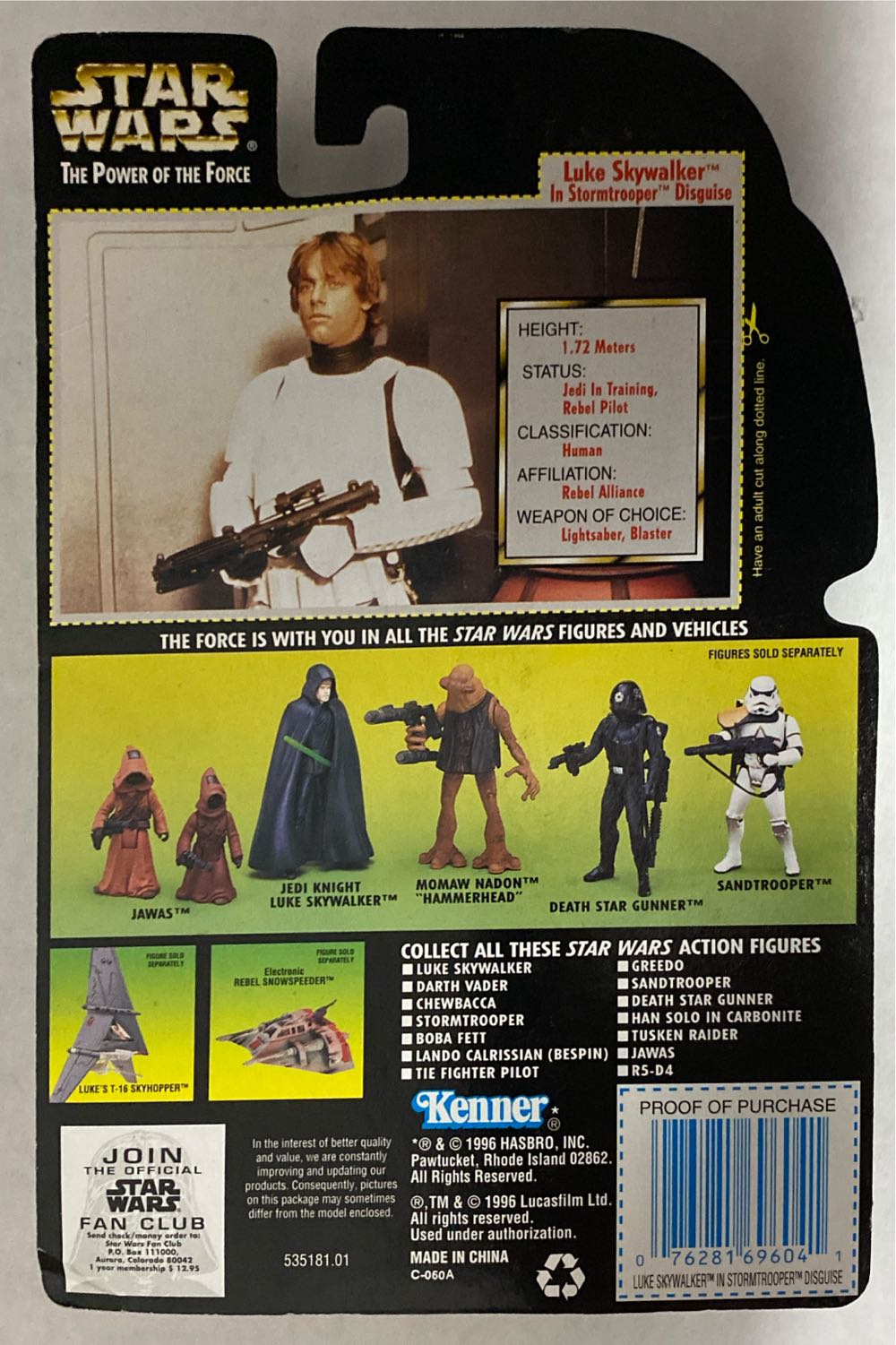 Luke Skywalker: Stormtrooper Disguise - Kenner (Star Wars The Power Of The Force (Green Card)) action figure collectible [Barcode 076281696041] - Main Image 2