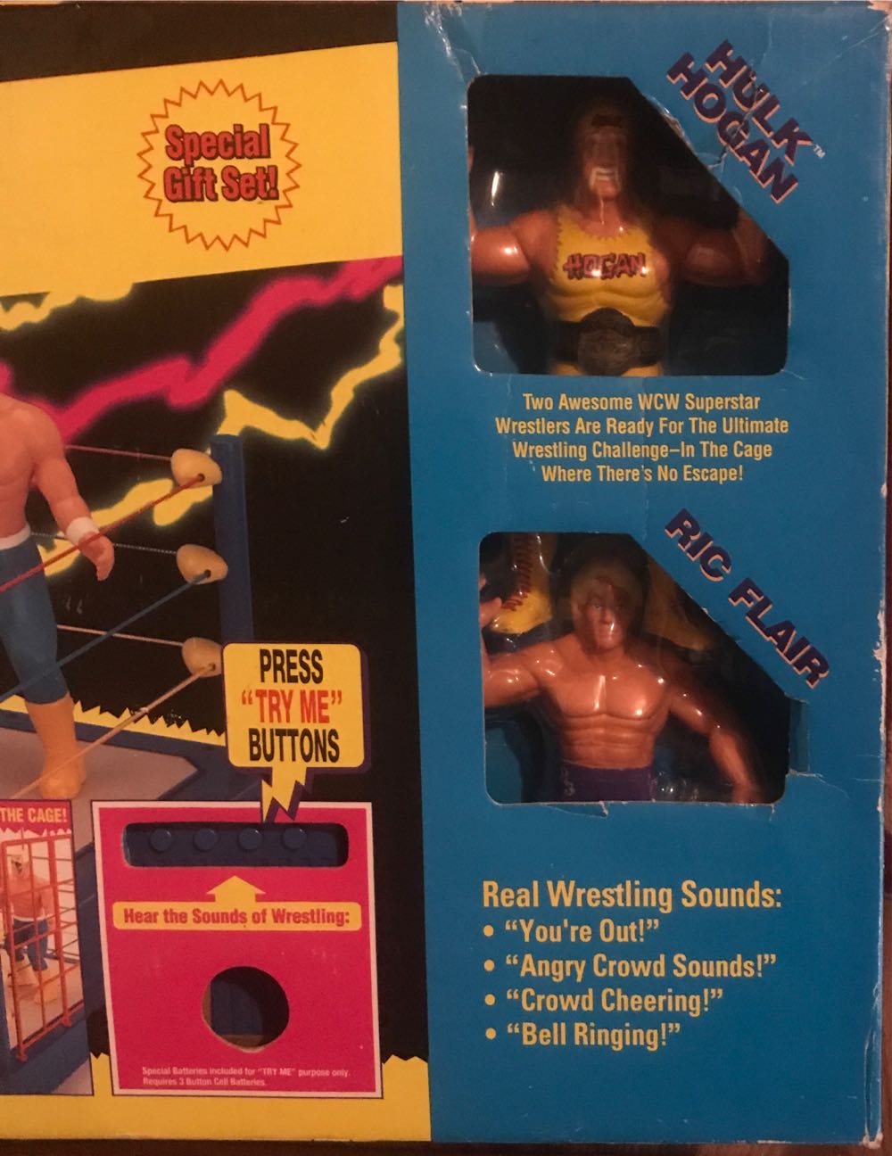 WCW OSFTM Wrestling Ring With Real Wrestling Sounds & Cage! (Gift Set With Hulk Hogan & “Nature Boy” Ric Flair Figures) - WCW Original San Francisco Toymakers Inc. (WCW OSFTM Wrestling Ring With Real Wrestling Sounds & Cage! (Gift Set With Hulk Hogan & “Nature Boy” Ric Flair Figures)) action figure collectible [Barcode 747005083026] - Main Image 2