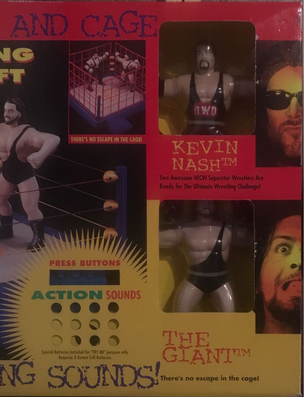 WCW OSFTM Monday Nitro Carding Wrestling Ring With Real Wrestling Sounds & Cage! (Gift Set With Kevin Nash & The Giant Vibrating Figures) - WCW Original San Francisco Toymakers Inc. (WCW OSFTM Monday Nitro Carding Wrestling Ring With Real Wrestling Sounds & Cage! (Gift Set With Kevin Nash & The Giant Vibrating Figures)) action figure collectible [Barcode 747005085648] - Main Image 2