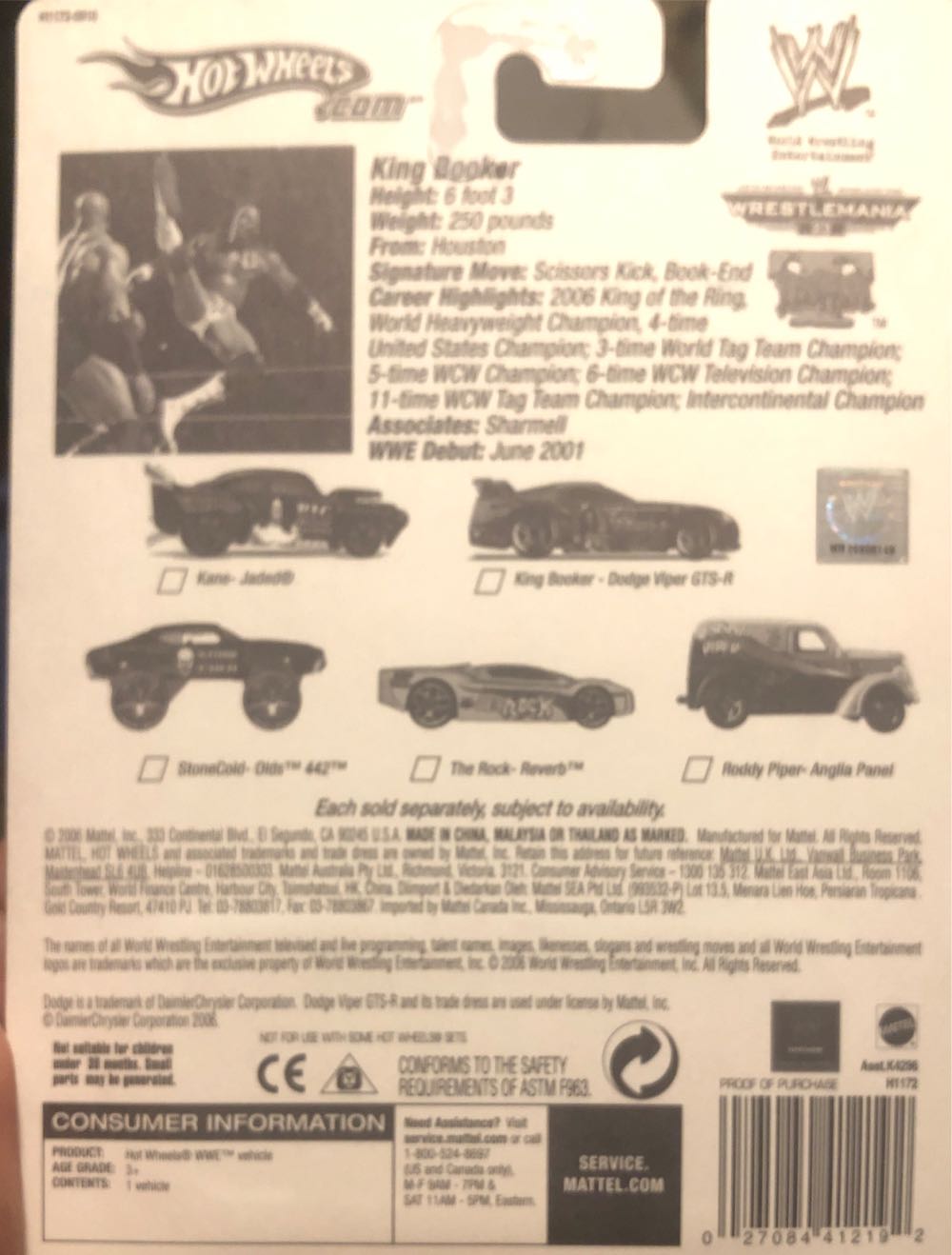 Hot Wheel Wwe Booker T Dodge Viper GtsR  action figure collectible [Barcode 027084412192] - Main Image 2