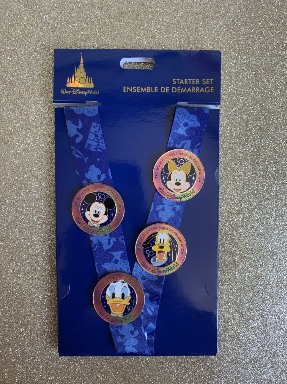 Disney Pin Trading Starter Set 50th Anniversary New Lanyard 4 Pins - Disney Theme Park Merchandise (Walt Disney World Resorts 50th Anniversary) action figure collectible [Barcode 400939713512] - Main Image 2