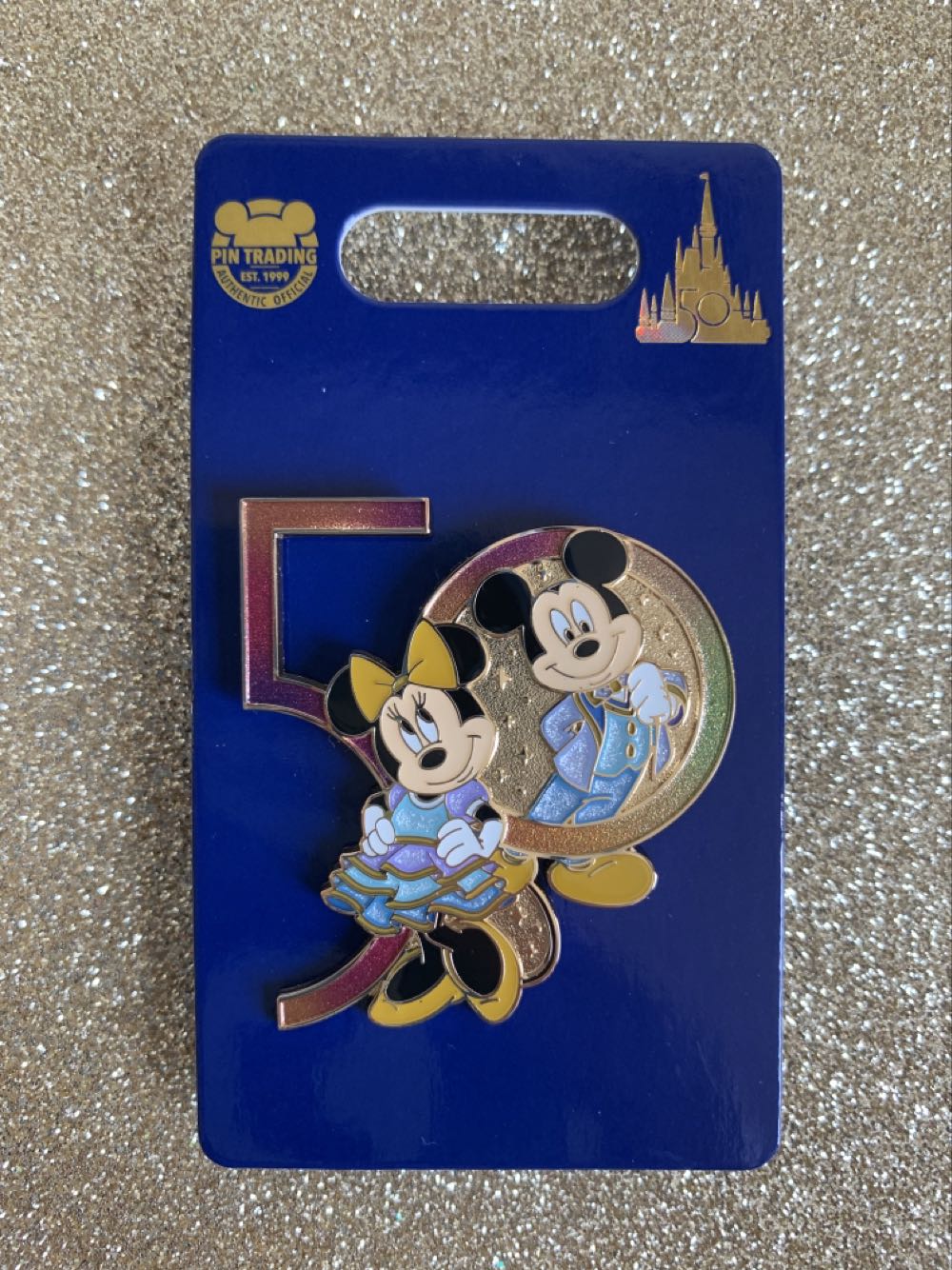 Nwt Walt Disney World 50th Anniversary Mickey & Minnie Mouse Pin New Card - Disney Theme Park Merchandise (Walt Disney World Resorts 50th Anniversary) action figure collectible [Barcode 400939713482] - Main Image 2