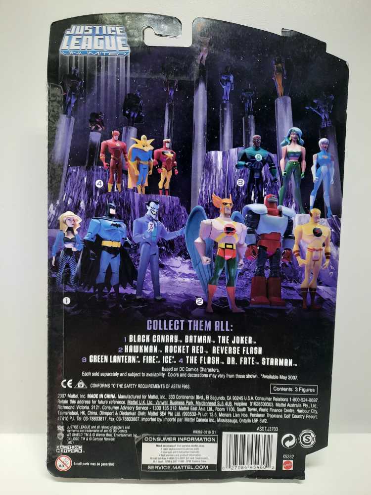 DC Justice League Unlimited Hawkman, Alt. Flash, Rocket Red - Mattel (Justice League Unlimited (2004)) action figure collectible [Barcode 027084454802] - Main Image 2