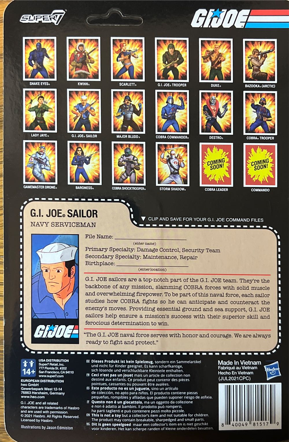 GI Joe Super 7 ReAction #15: GI Joe Sailor  action figure collectible [Barcode 840049815179] - Main Image 2