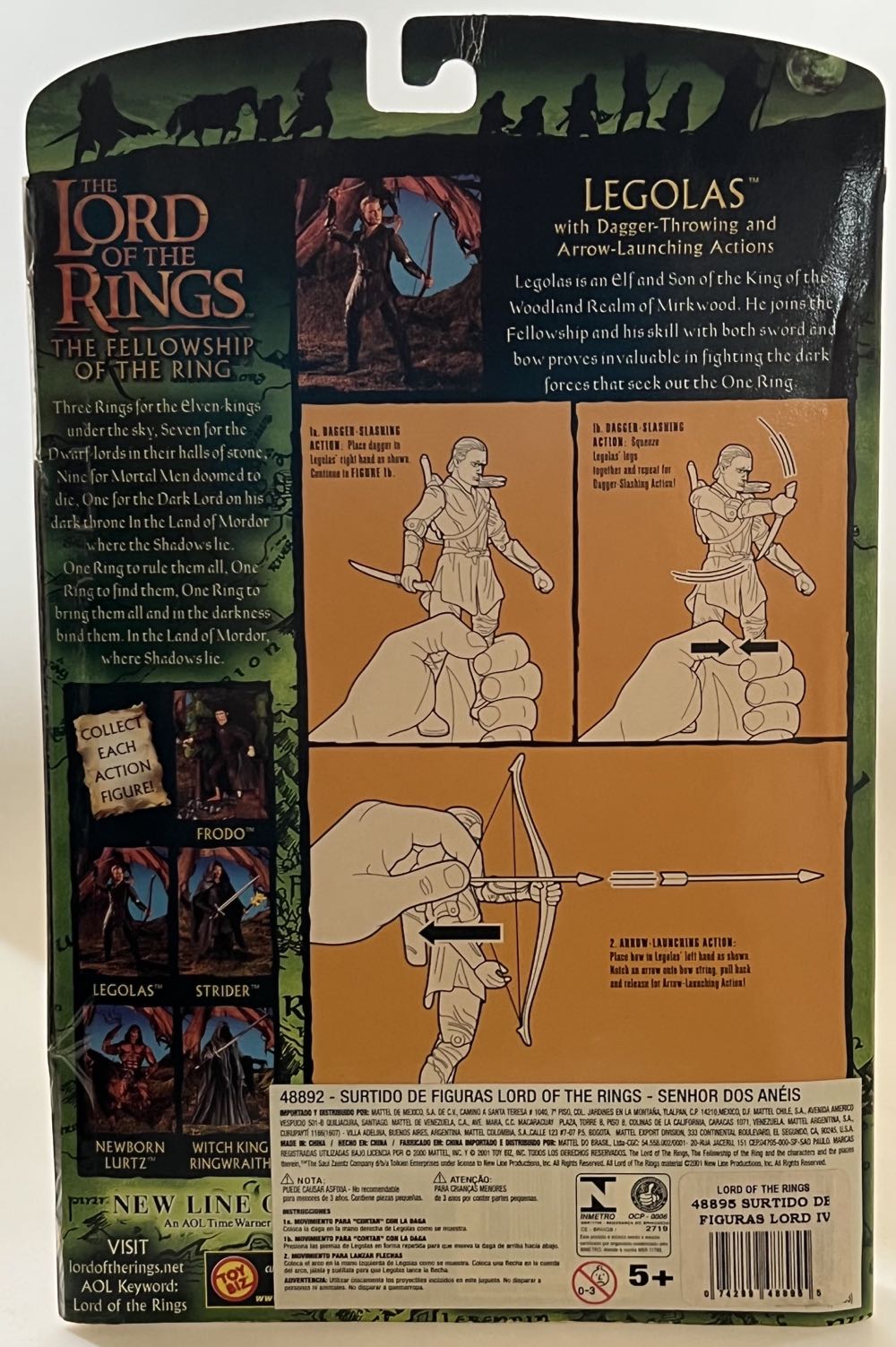 Legolas (with Dagger-Slashing and Arrow-Launching Actions) - Toy Biz Inc (The Lord Of The Rings, The Fellowship Of The Ring) action figure collectible [Barcode 074299488955] - Main Image 2