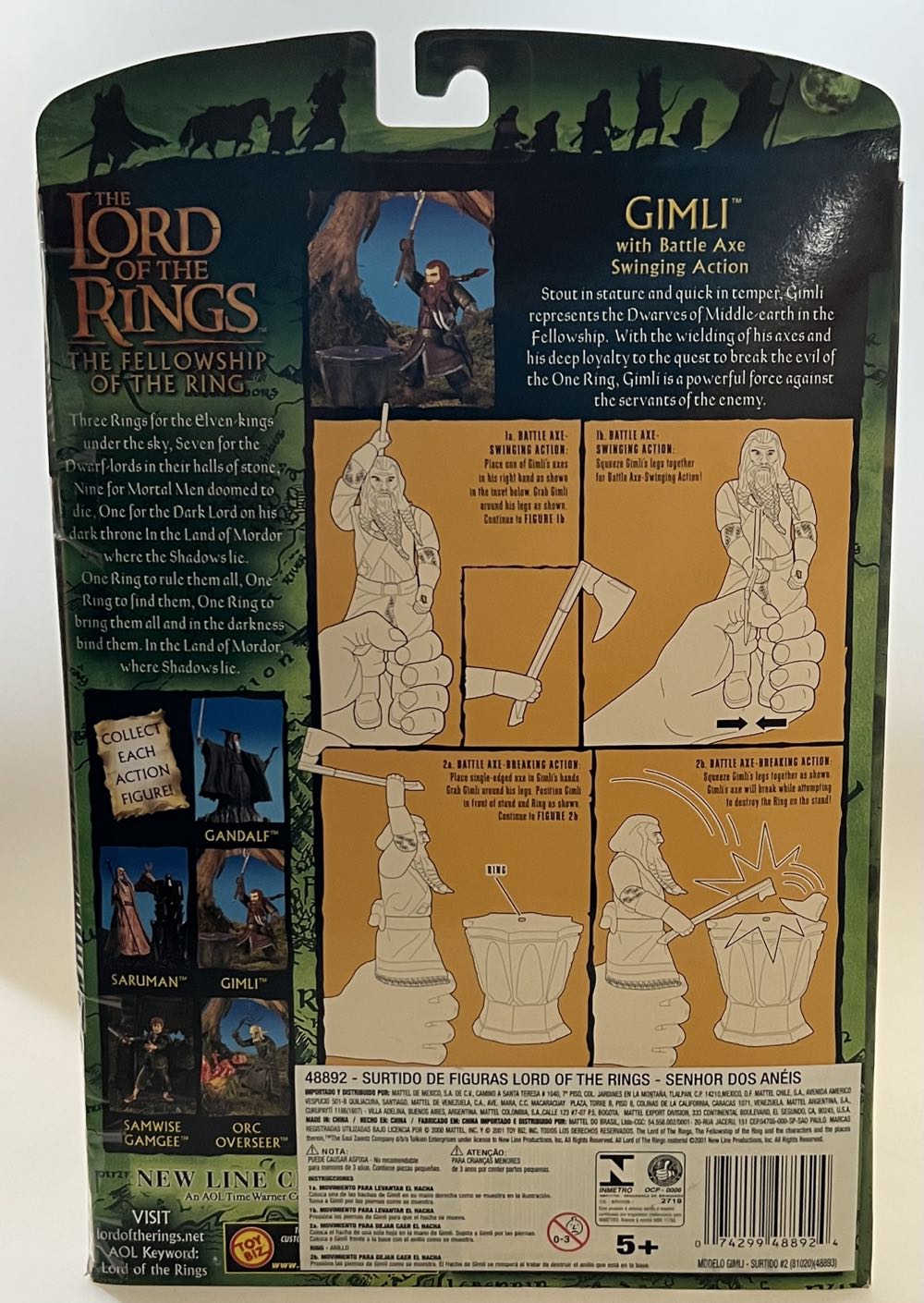 Gimli (with Battle Axe Swinging Action) - Toy Biz Inc (The Lord Of The Rings, The Fellowship Of The Ring) action figure collectible [Barcode 074299488924] - Main Image 2
