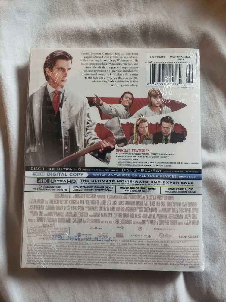 American Psycho Limited Edition Steelbook 4k Ultra HD Blu-ray Digital HD  action figure collectible [Barcode 031398329770] - Main Image 2
