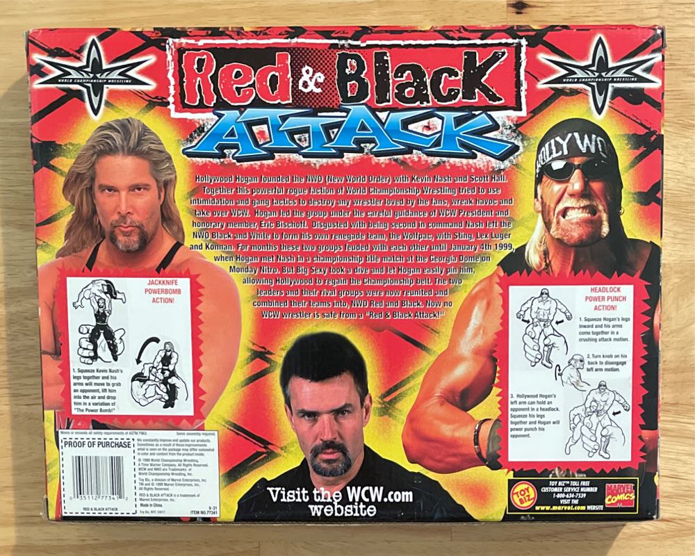 WCW Red & Black Attack - “Hollywood” Hulk Hogan, Kevin Nash & Eric Bischoff - Toy Biz (Pro Wrestling) action figure collectible [Barcode 035112773412] - Main Image 2
