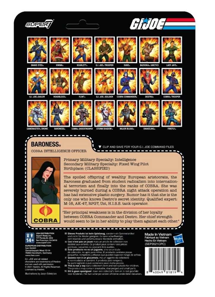 Baroness (Cobra Intelligence Officer/Cartoon Version 2) - Super 7 (G.I. Joe ReAction) action figure collectible [Barcode 840049818194] - Main Image 2
