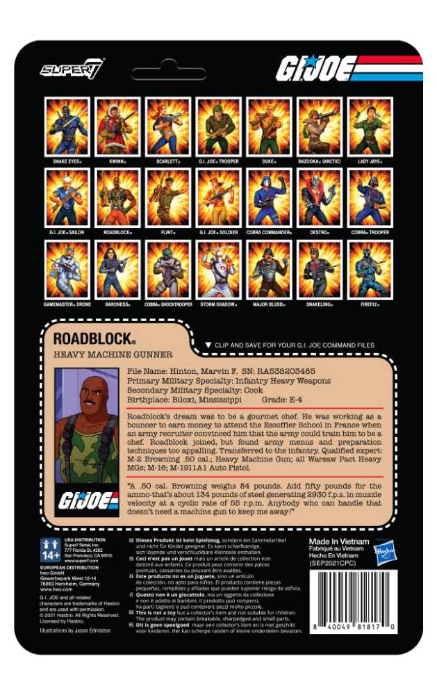 Roadblock: Heavy Machine Gunner - Super 7 / ReAction Figures (G.I. JOE: ReAction Figures) action figure collectible [Barcode 840049818170] - Main Image 2