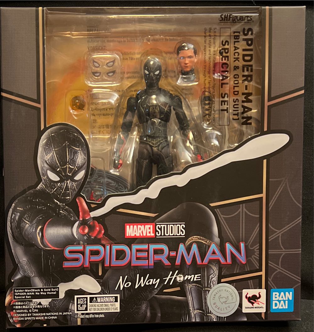 S.H. Figuarts Spider-Man (Black & Gold Suit - Bandai/Tamashii Nations (Spider-man No Way Home) action figure collectible [Barcode 4573102630070] - Main Image 2