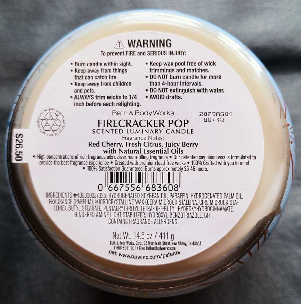 CANDLE: USA Patriotic Bath & Body Works Firecracker Pop 2022 - Bath & Bodyworks Candle (USA Candles) action figure collectible [Barcode 667556683608] - Main Image 2