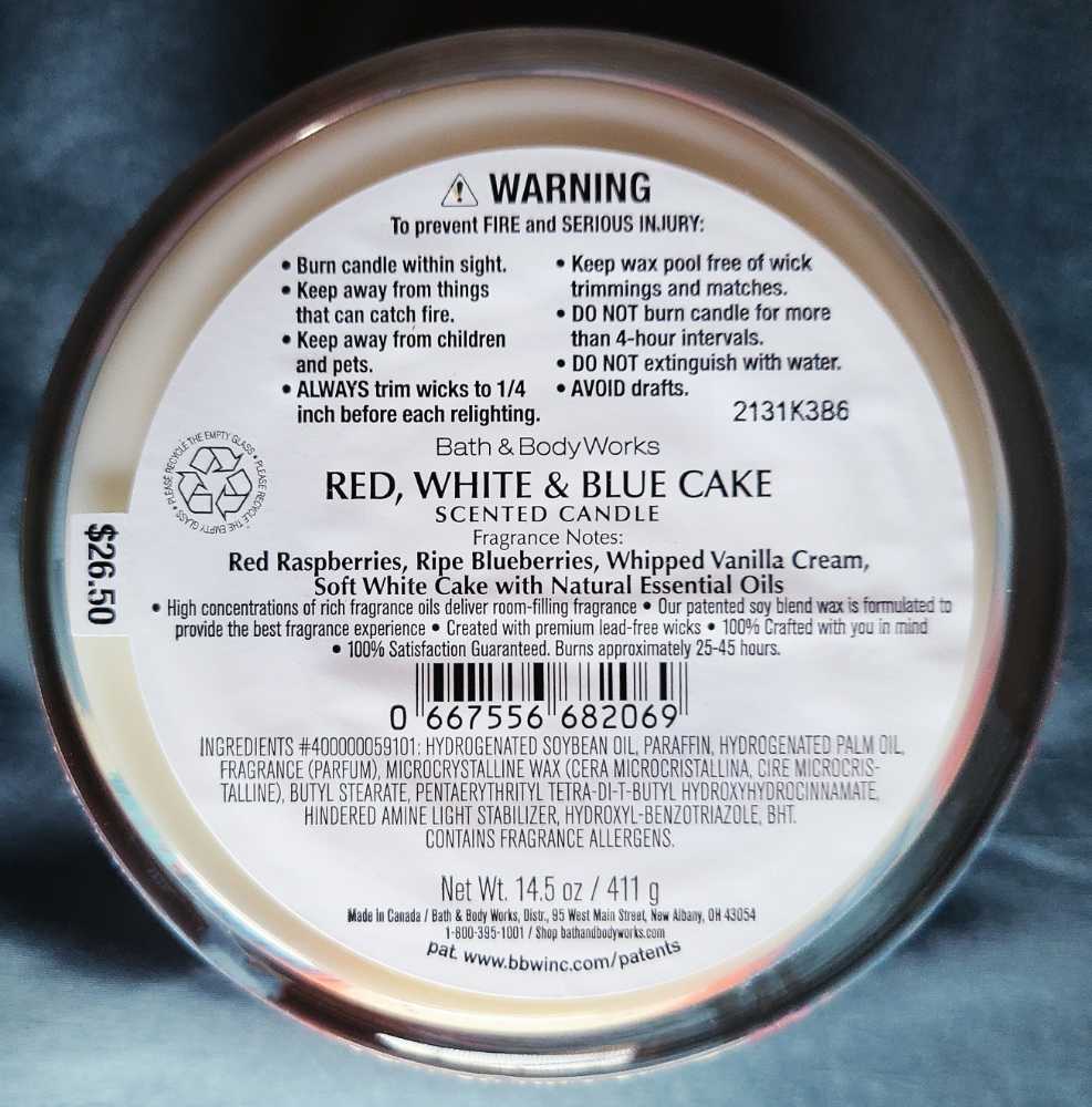 CANDLE: USA Patriotic Bath & Body Works Red, White & Blue Cake  2022 - Bath & Bodyworks Candle (USA Candles) action figure collectible - Main Image 2