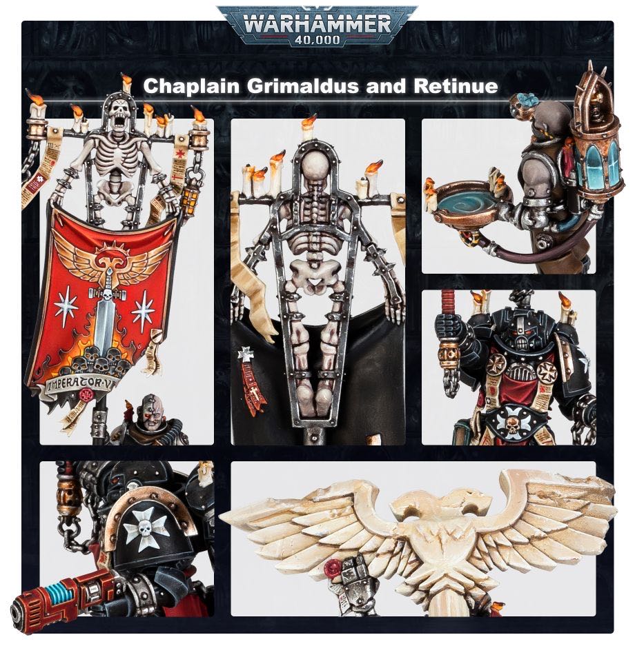 Space Marines: Black Templars Chaplain Grimaldus & Retinue - Games Workshop (Black Templars) action figure collectible [Barcode 5011921155675] - Main Image 3