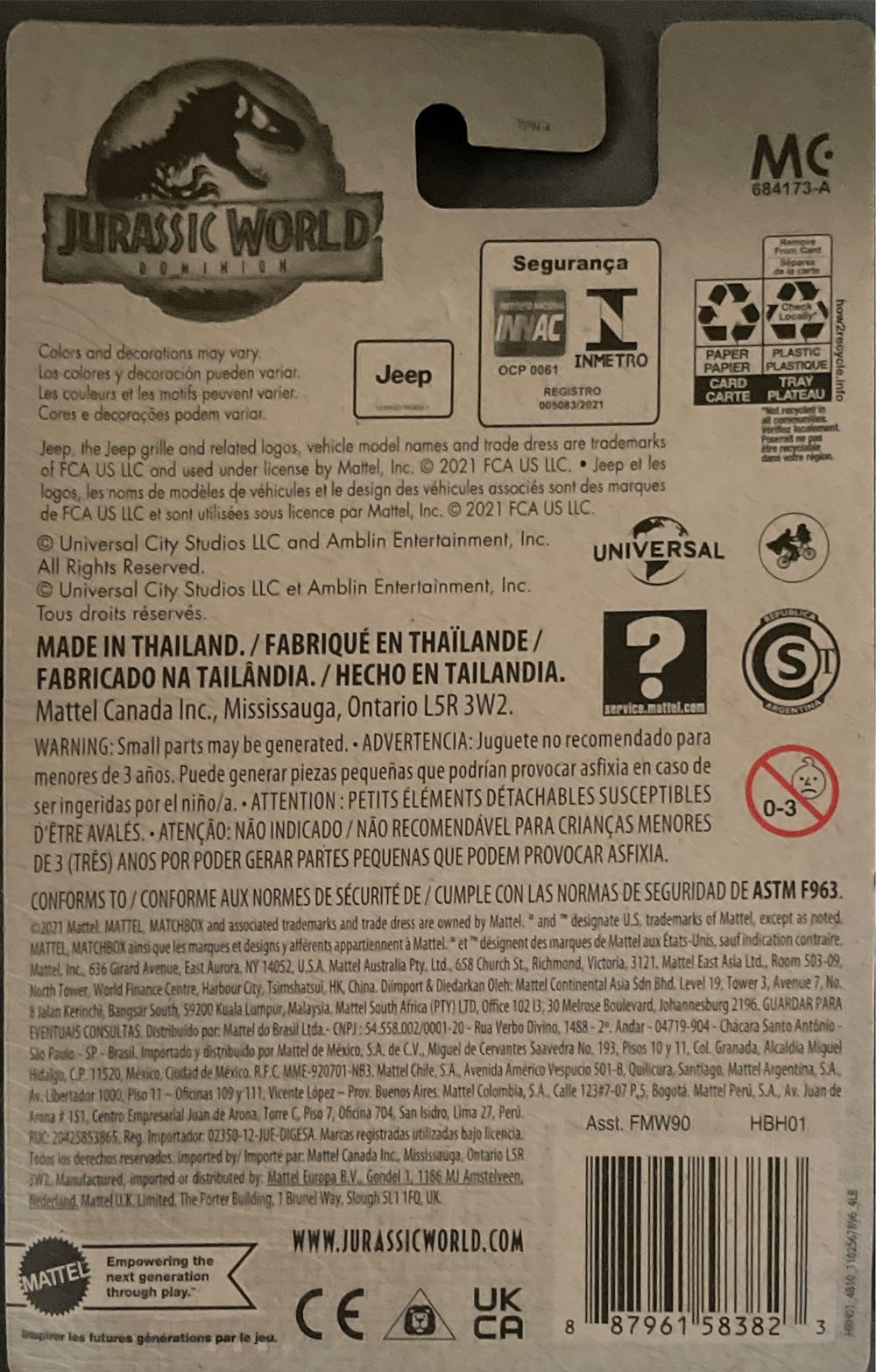 93 Jeep Wrangler #18 - Matchbox / Mattel (Jurassic World Vehiculos) action figure collectible [Barcode 887961583823] - Main Image 2