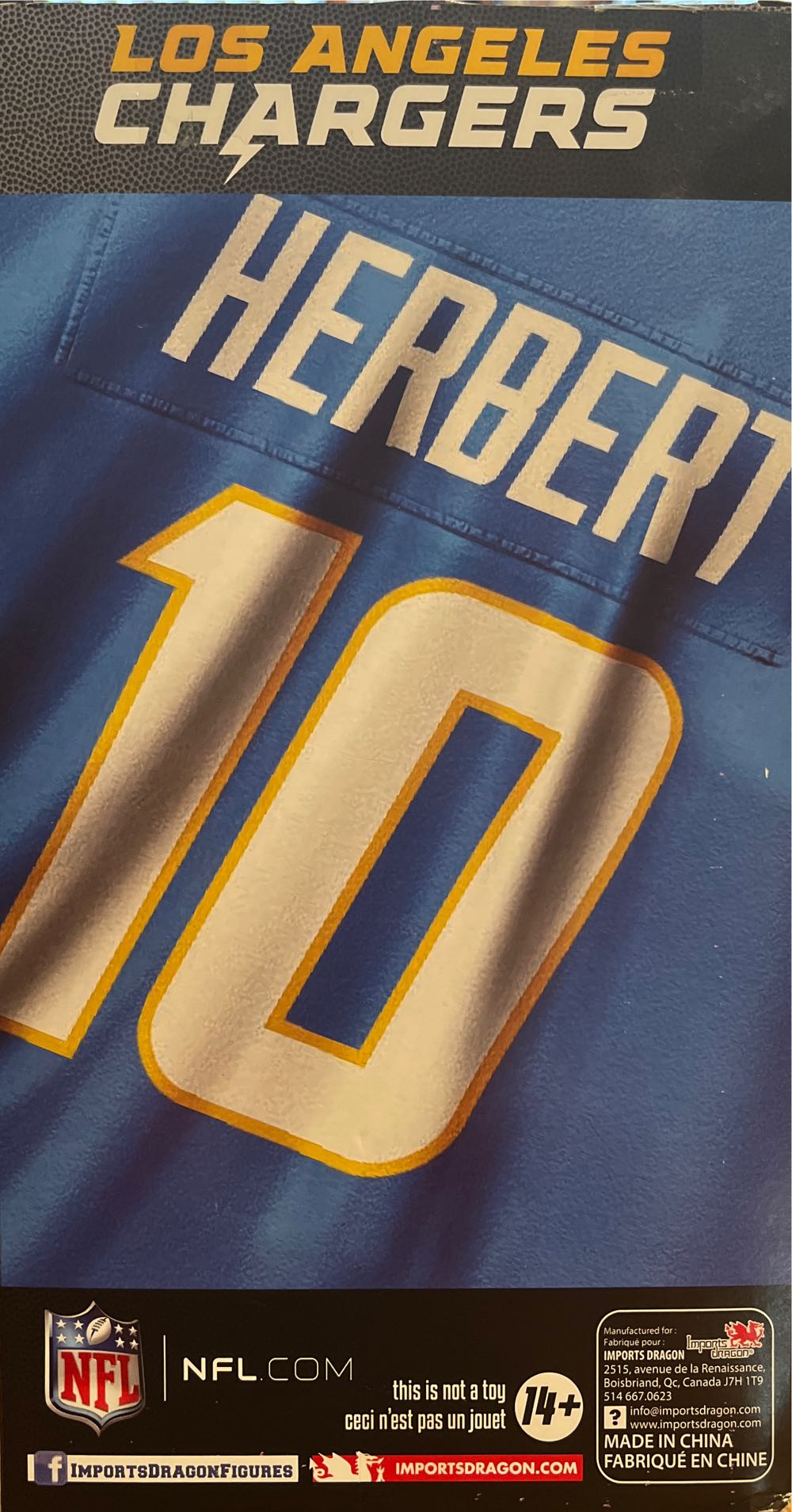 Imports Dragon Nfl Justin Herbert Los Angeles Chargers Chase 6” Figure Series 1 - Import Dragon action figure collectible [Barcode 672781014943] - Main Image 3