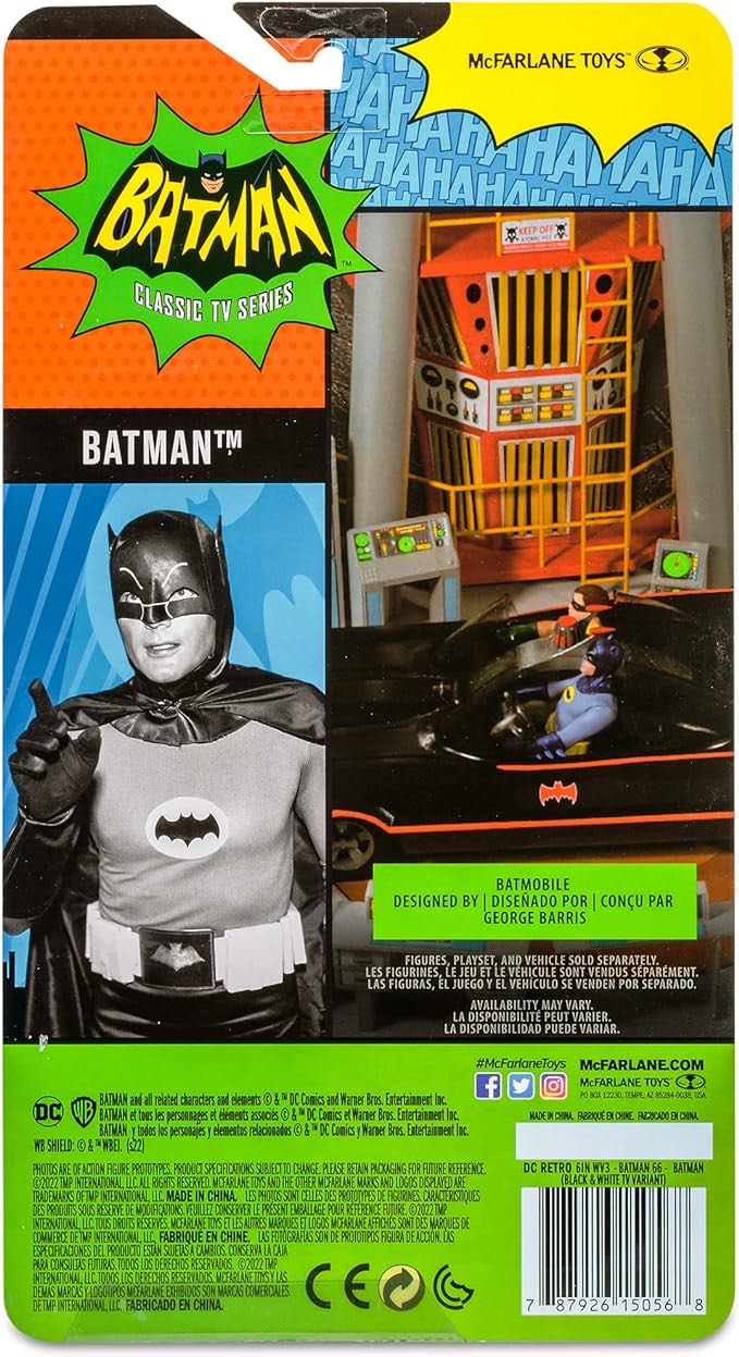 Batman (Black & White TV Variant) - McFarlane Toys (Batman ‘66) (Batman 1966 Classic B&W Series) action figure collectible [Barcode 787926150568] - Main Image 4
