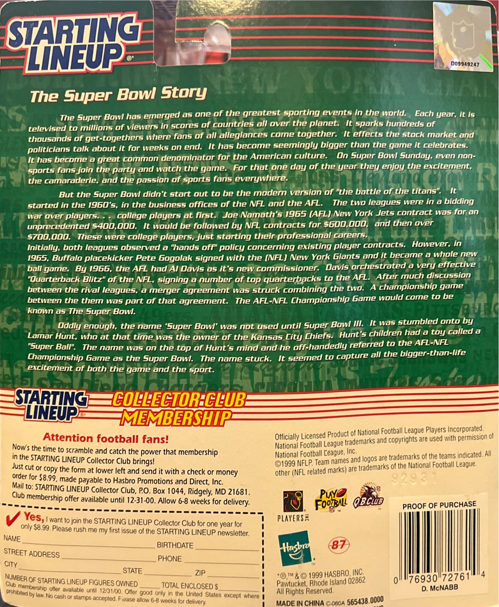 Starting Lineup Donovan McNabb Philadelphia Eagles - Hasbro action figure collectible [Barcode 076930727614] - Main Image 2