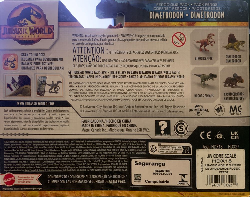 Mattel Jurassic World Dominion Ferocious Pack Dimetrodon Dinosaur 3 - Mattel (JW Ferocious Pack) action figure collectible [Barcode 194735033942] - Main Image 4