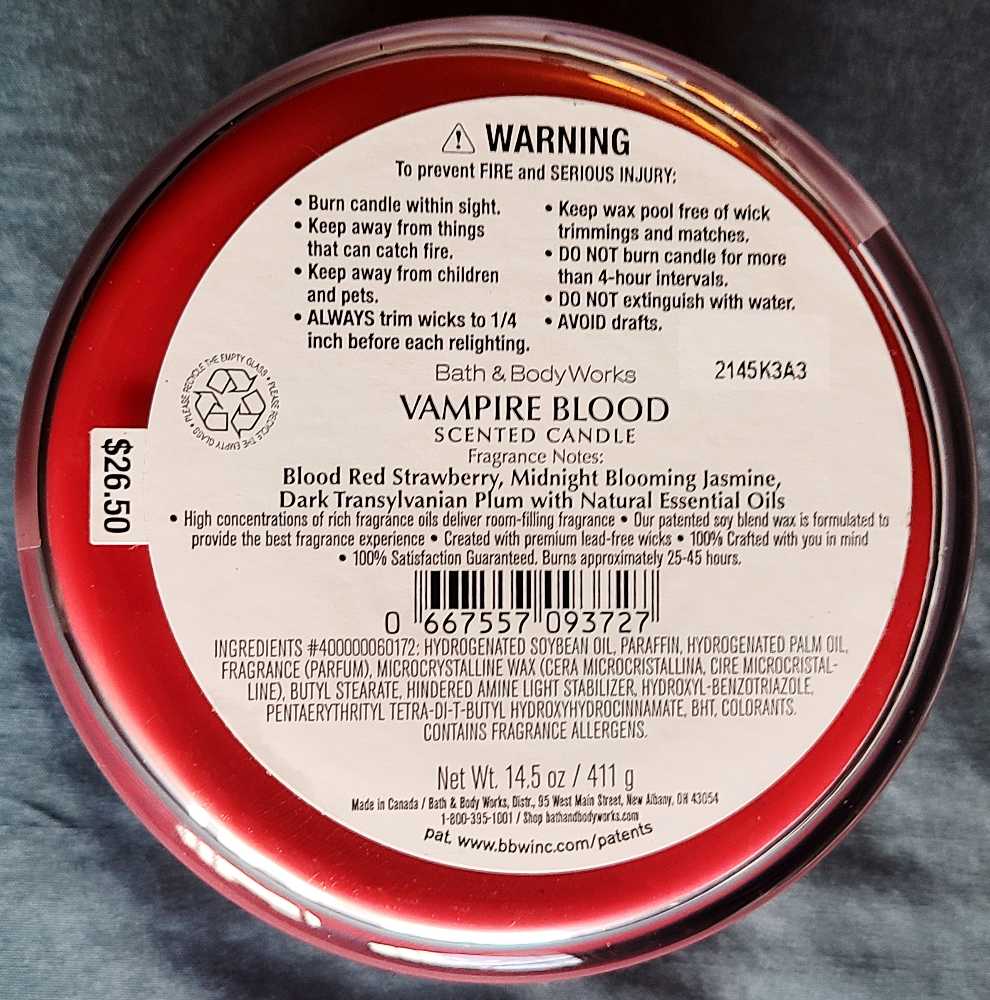 CANDLE: Halloween Bath & Bodyworks Vampire Blood 2022 - Bath & Bodyworks Candle (Halloween Candle) action figure collectible [Barcode 667557093727] - Main Image 2