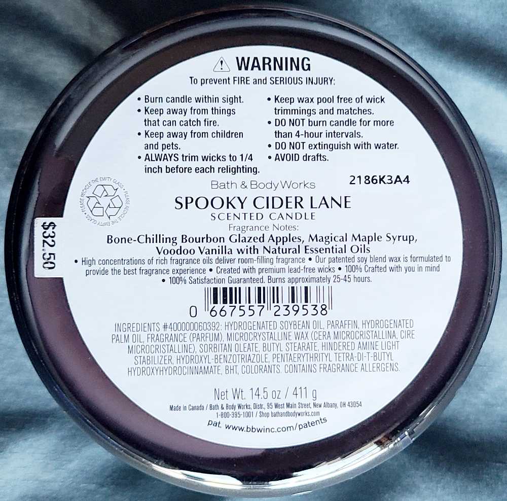 CANDLE: Halloween Bath & Bodyworks Spooky Cider Lane 2022 - Bath & Bodyworks Candle (Halloween Candle) action figure collectible [Barcode 667557239538] - Main Image 4