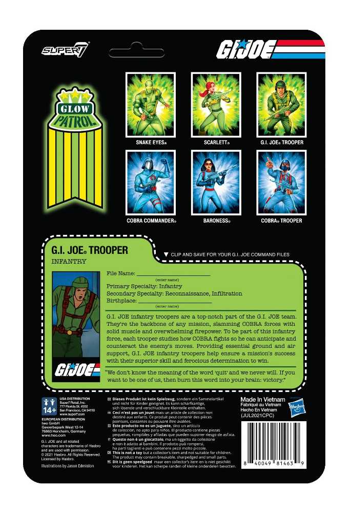 GI Joe Super 7 ReAction #30: GI Joe Trooper (Glow Patrol) - Super7 (G.I. Joe) action figure collectible [Barcode 840049814639] - Main Image 2
