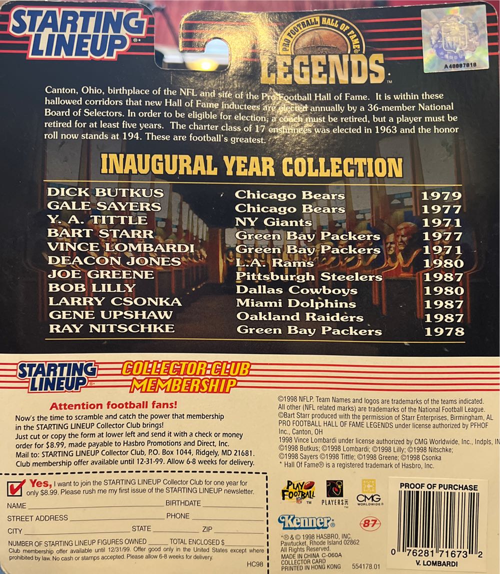 Starting Lineup Vince Lombardi Green Bay Packers - STARTING LINEUP action figure collectible [Barcode 076281716732] - Main Image 2