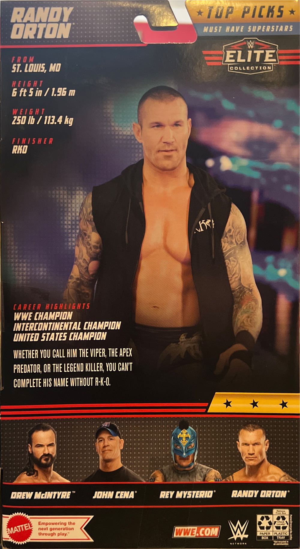 RANDY ORTON (W/ VEST) - WWE ELITE 2023 TOP TALENT - Mattel (Attire Date: 2020–2021 WWE Television) action figure collectible [Barcode 194735022212] - Main Image 3
