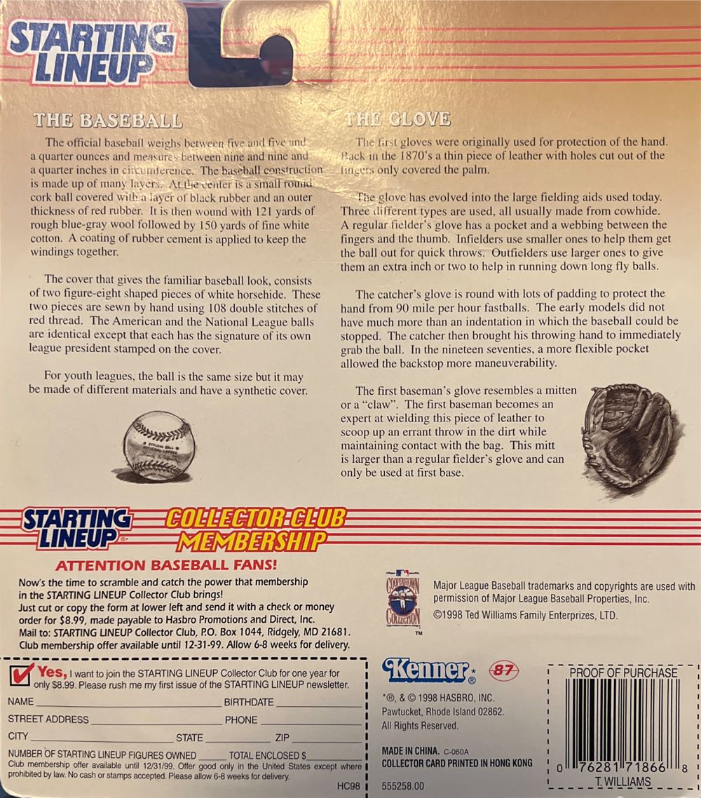 Starting Lineup Ted Williams Boston Red Sox - Hasbo / Kenner (Baseball) action figure collectible [Barcode 076281718668] - Main Image 2