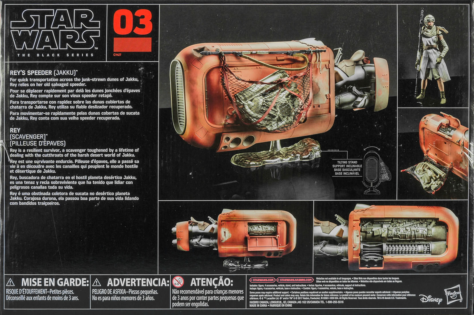 Reyâs Speeder (Jakku) with Rey (Scavenger) - Disney/Hasbro (Star Wars The Black Series 6) action figure collectible - Main Image 2