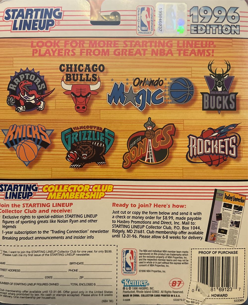 Starting Lineup Juwan Howard Washington Bullets - Kenner (Basketball) action figure collectible [Barcode 076281691237] - Main Image 2