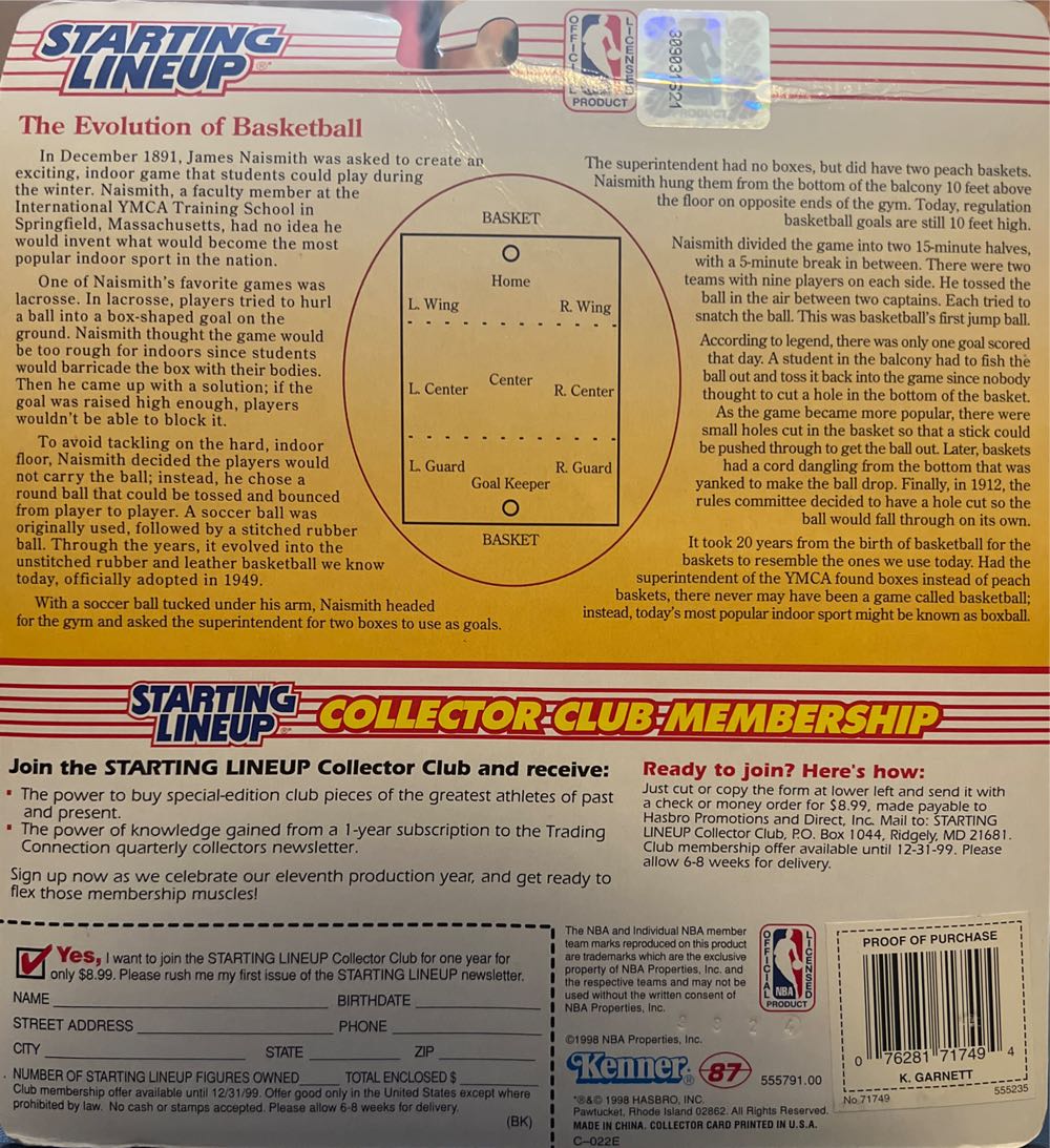 Starting Lineup Kevin Garnett Minnesota Timberwolves - Kenner action figure collectible [Barcode 076281717494] - Main Image 2