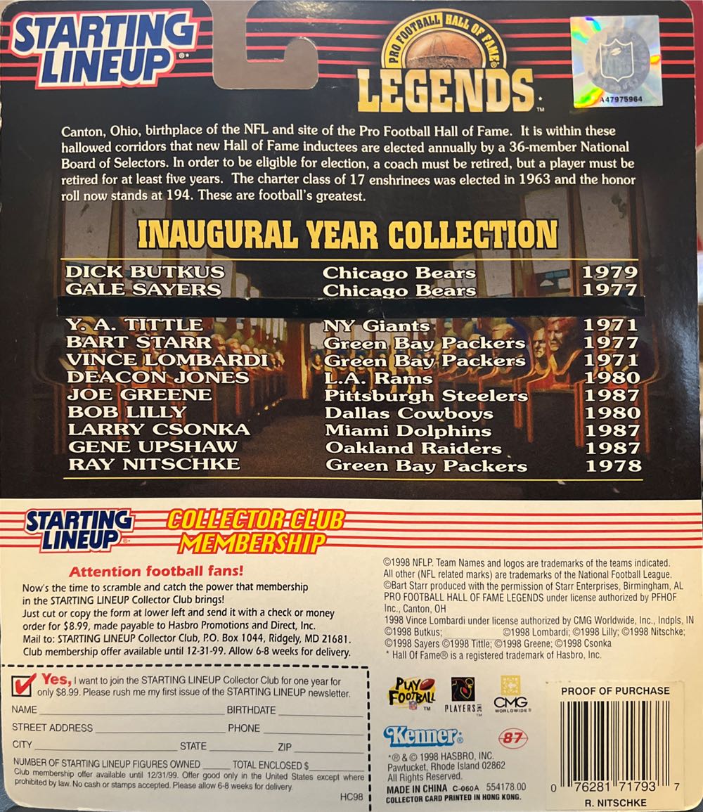 Starting Lineup Ray Nitschke Green Bay Packers - Kenner action figure collectible [Barcode 076281717937] - Main Image 2