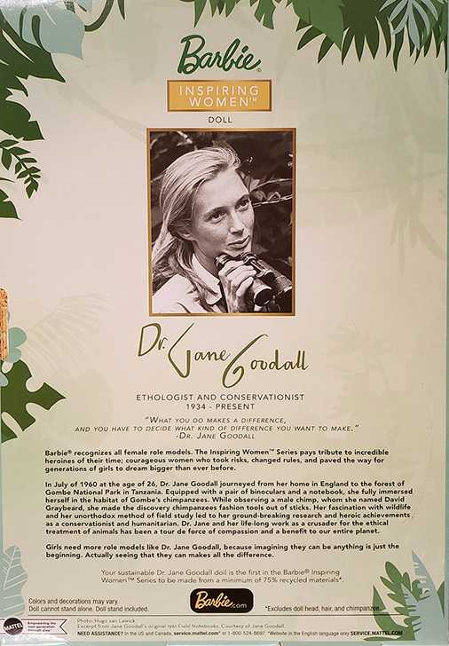 Dr. Jane Goodall Barbie Inspiring Women Doll  - Mattel Inc. (Barbie Signature) action figure collectible [Barcode 194735006540] - Main Image 2